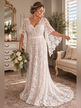 Loulette Bride Toni Size 18 Designer Boho Lace Wedding Gown Open Back